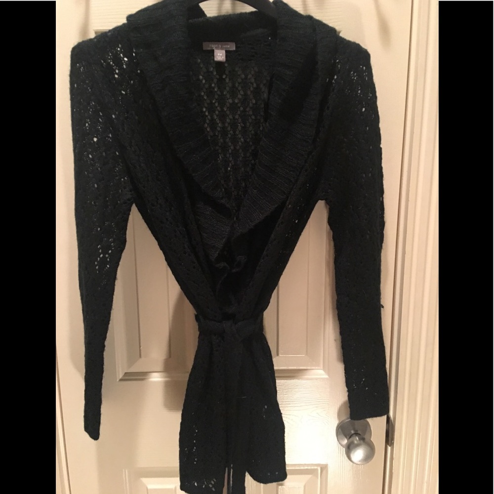 Black knit cardigan with belt